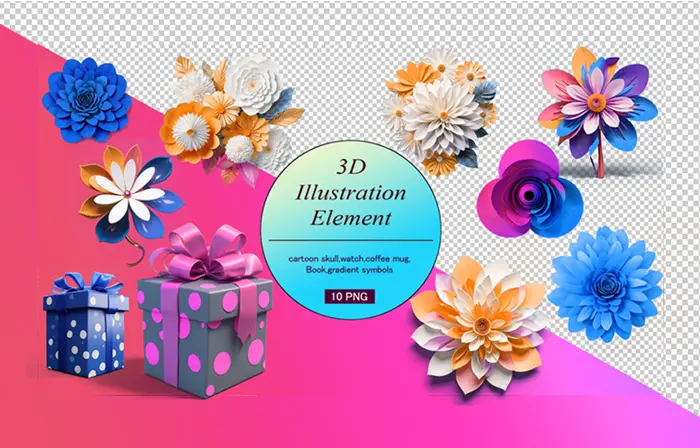 Abstract Gift and Floral Design 3D Elements Pack